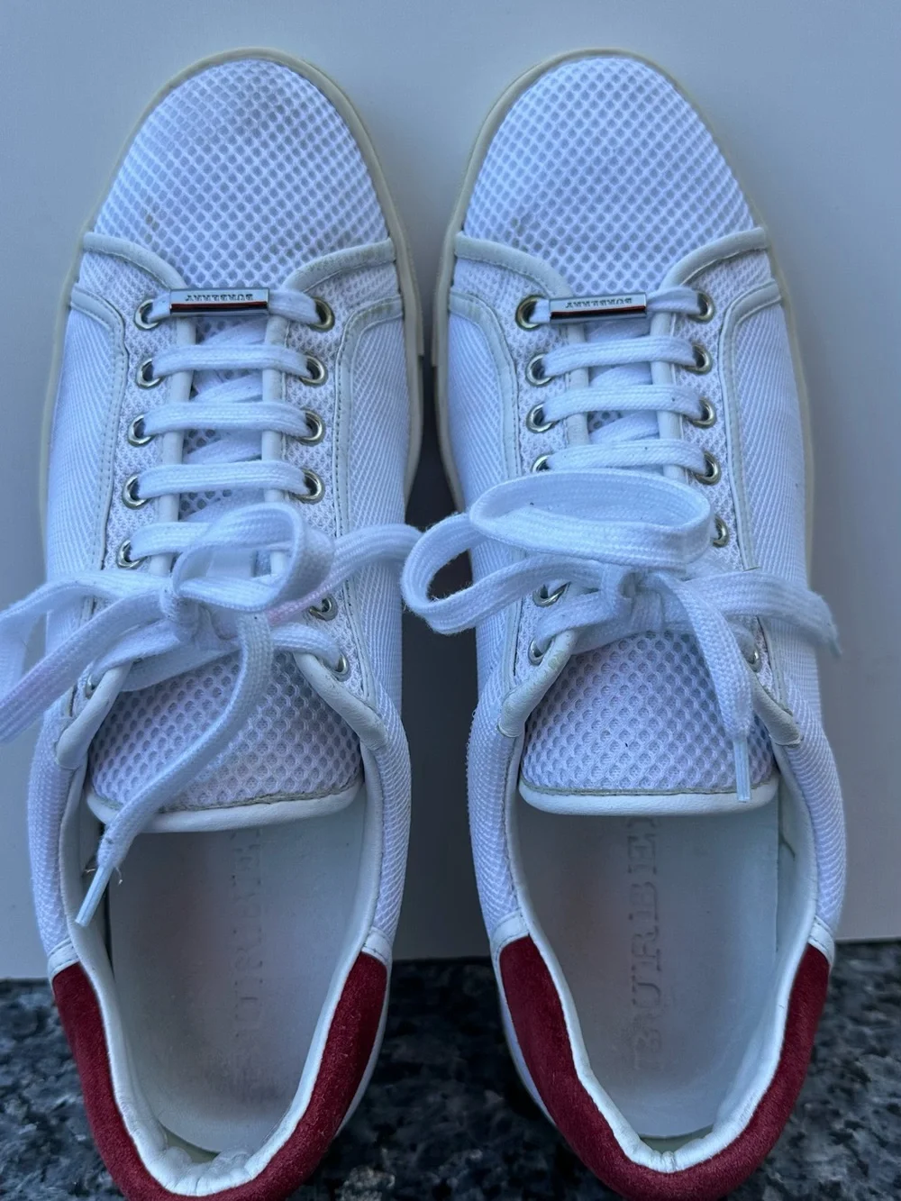 Burberry White Low-Top Men's Sneakers with Red  mesh leather trim men’s SZ 43